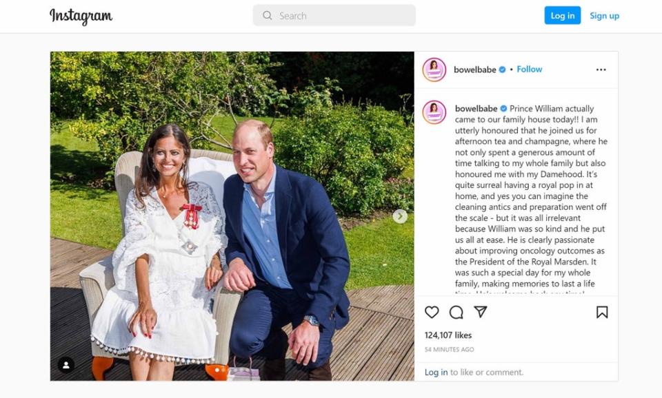 Deborah James posted pictures of William with herself and her family on Instagram after he made her a dame (Deborah James/bowelbabe/Instagram/PA) (PA Media)