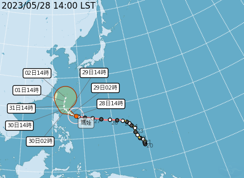 瑪娃颱風最新路徑。取自氣象局