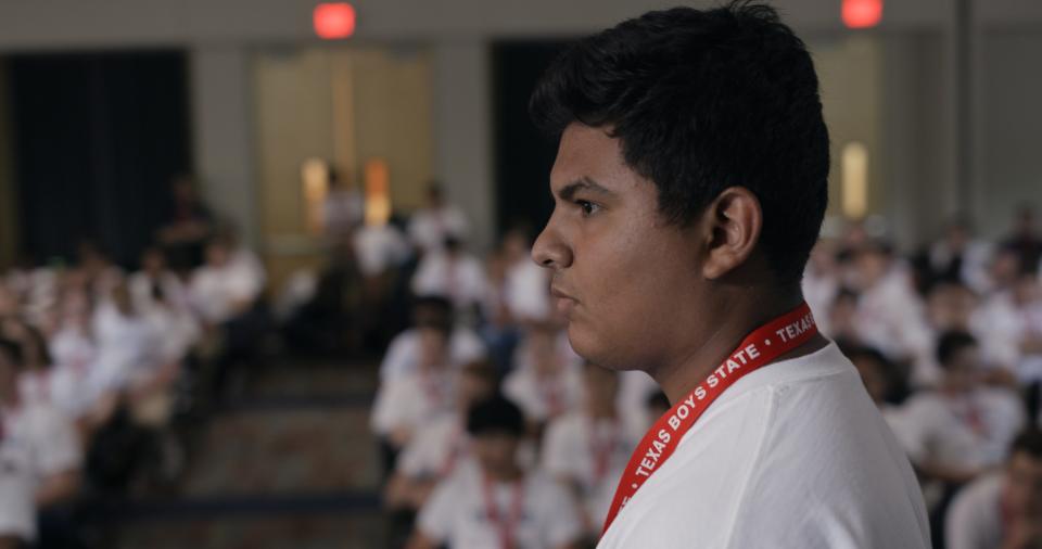 Steven Garza prepares to make a campaign speech in the documentary "Boys State."