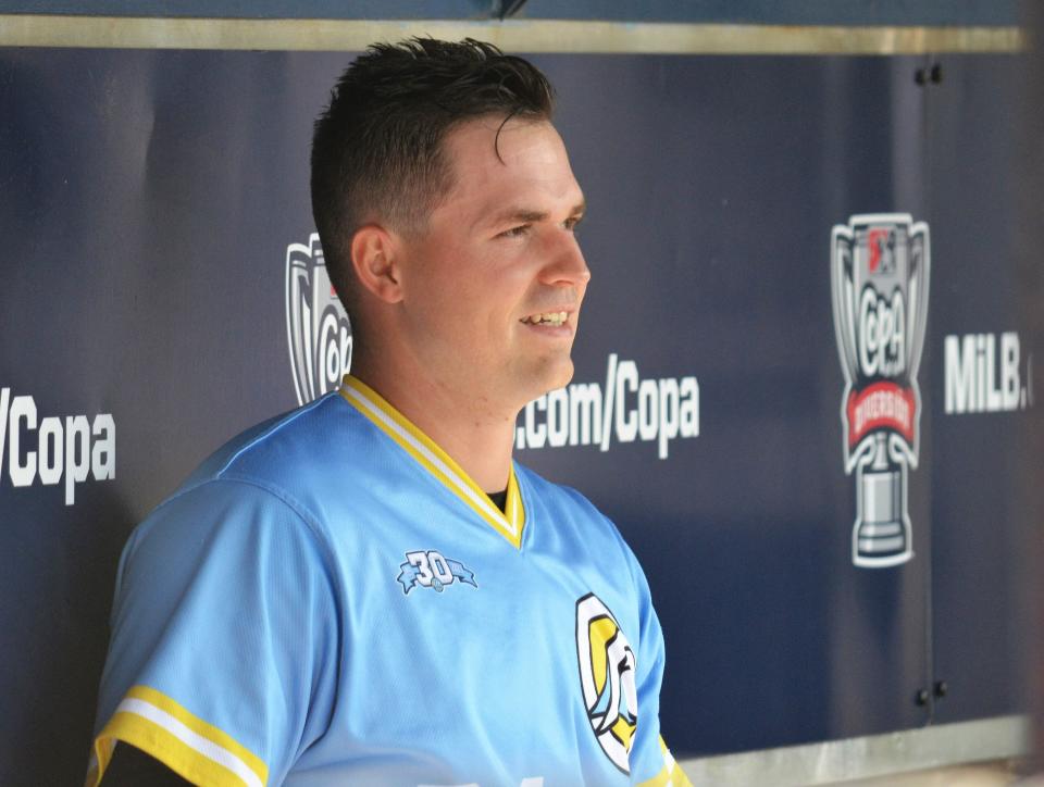 Detroit Tigers pitcher Tarik Skubal sits in the dugout after pitching for the West Michigan Whitecaps in a rehab assignment on Friday, June 9, 2023, at LMCU Ballpark in Comstock Park.