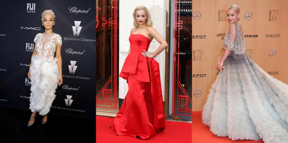 From seductive form-fitting dresses to fairy tale ballgowns, Rita Ora has a fluidity in her sense of fashion that’s hard to achieve. [Photo: Getty/Yahoo Style UK]