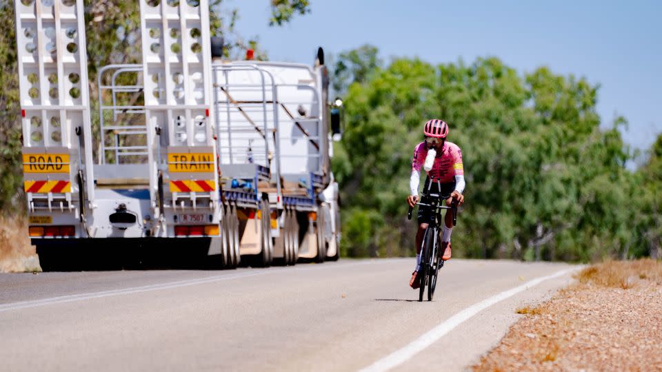 Morton has had to negotiate large trucks on his cycle around Australia. - Karter Machen/EF Education-EasyPost