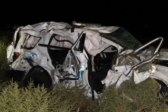 <p>WELD COUNTY DISTRICT COURT</p> Scene from a crash in Fort Lupton, Colorado, on Sept. 16, 2022, involving a police car and a train