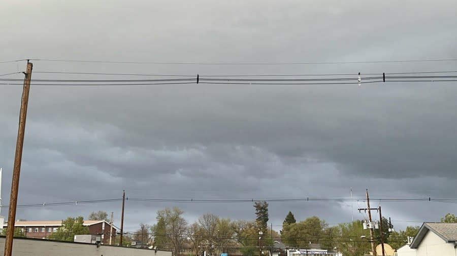 Storm clouds are seen near South Broadway in Englewood on April 26, 2024. (Brooke Williams)