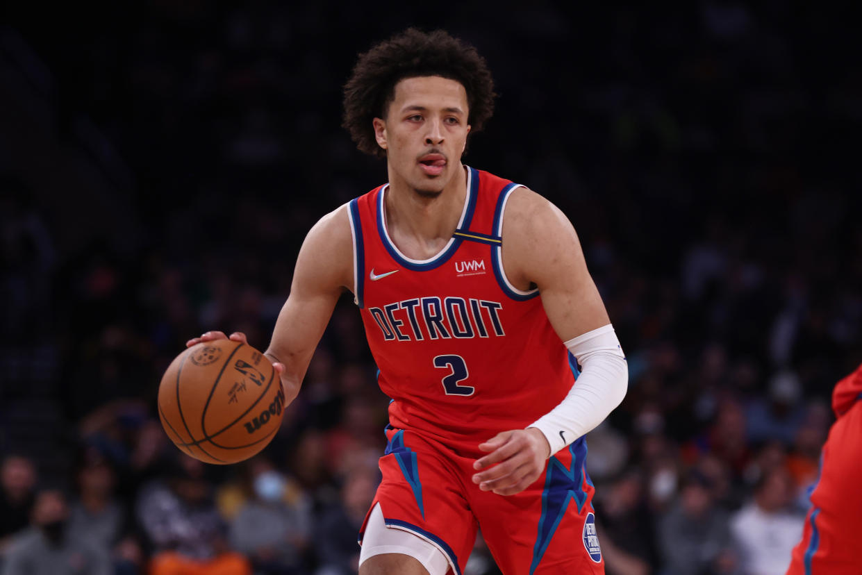 Cade Cunningham of the Detroit Pistons in action against the New York Knicks.