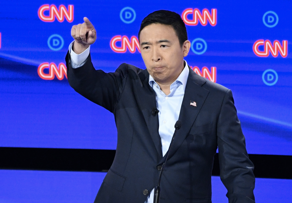 Democratic presidential hopeful US entrepreneur Andrew Yang delivers his closing statement during the second round of the second Democratic primary debate of the 2020 presidential campaign season hosted by CNN at the Fox Theatre in Detroit, Michigan on July 31, 2019. (Photo: Jim WATSON / AFP)