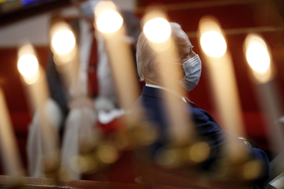 Democratic presidential candidate, former Vice President Joe Biden visits Bethel AME Church in Wilmington, Del., Monday, June 1, 2020. (AP Photo/Andrew Harnik)