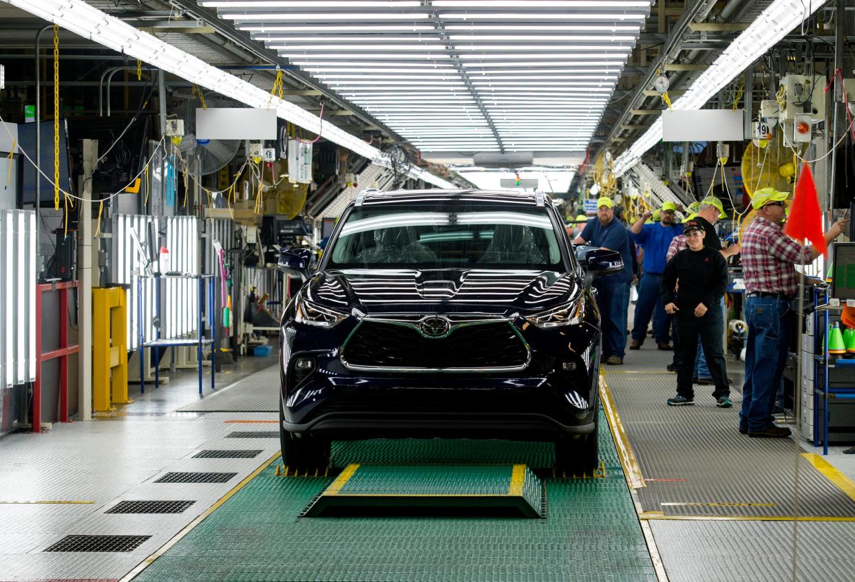 The new Toyota Highlander SUV rolls off the assembly line at Toyota Motor Manufacturing Indiana Friday morning, Jan. 17, 2020.