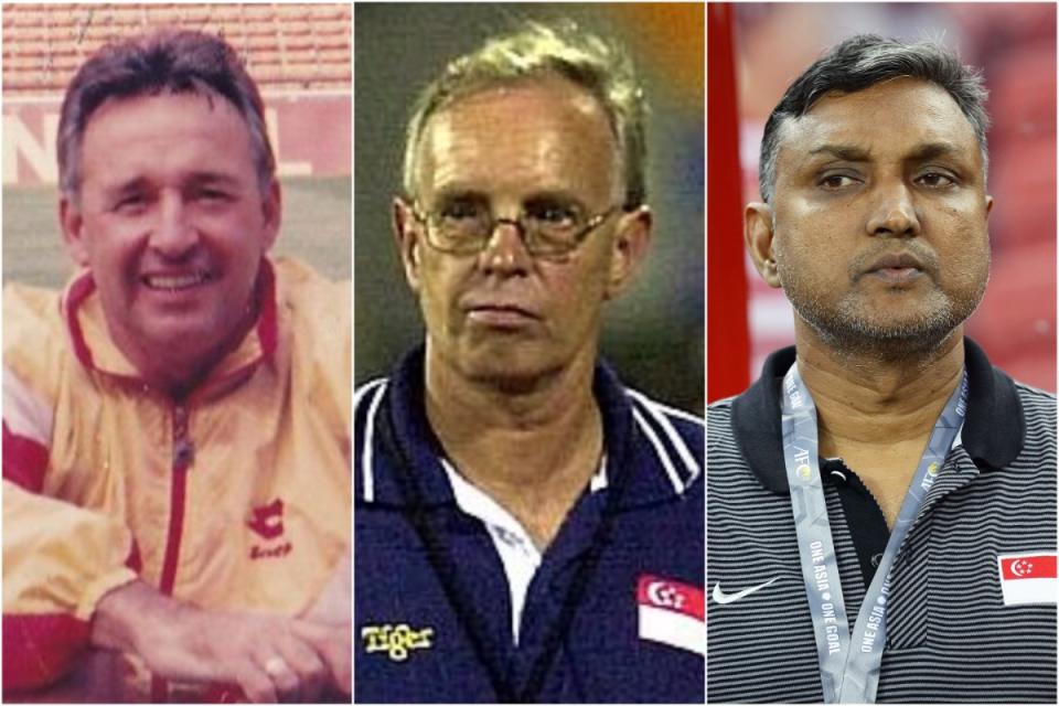 Singapore national men's football head coaches who flopped: (from left) Ken Worden, Jan Poulsen and V. Sundramoorthy. (PHOTOS: Facebook/Getty Images)