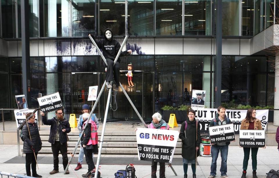 The ruling came on the same day Extinction Rebellion targeted GB News’ main studio building in London with spray paint (Philip Toscano/PA Wire)