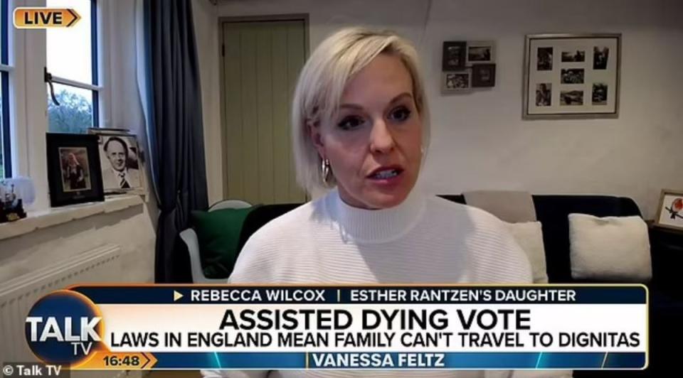 Esther Rantzen’s daughter Rebecca Wilcox discussed the disappointment of the government’s recent decision not to consider changing the laws around assisted dying (Talk TV)