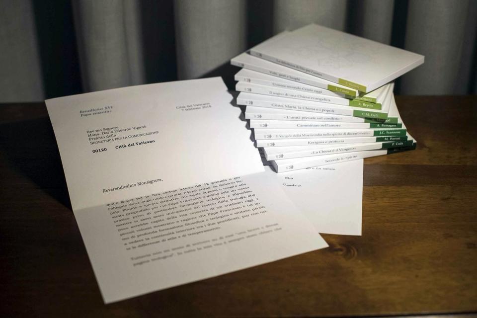 A Vatican media handout shows a letter from retired Pope Benedict XVI. (Photo: Vatican Media)