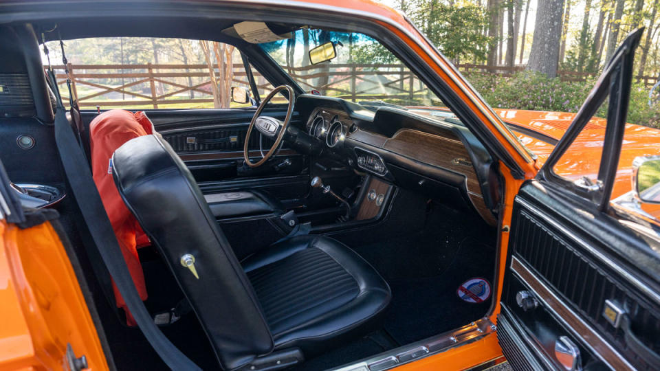 The interior of a 1968 Shelby GT500KR Fastback muscle car.