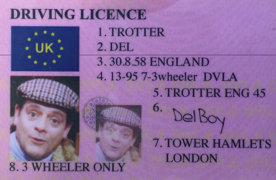 <em>The driving licence featured the name and photo of Del Trotter from Only Fools and Horses (Twitter/@NSPoliceDogs)</em>