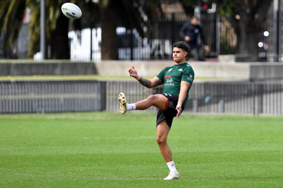 Latrell Mitchell goes through his paces at Redfern earlier this season.