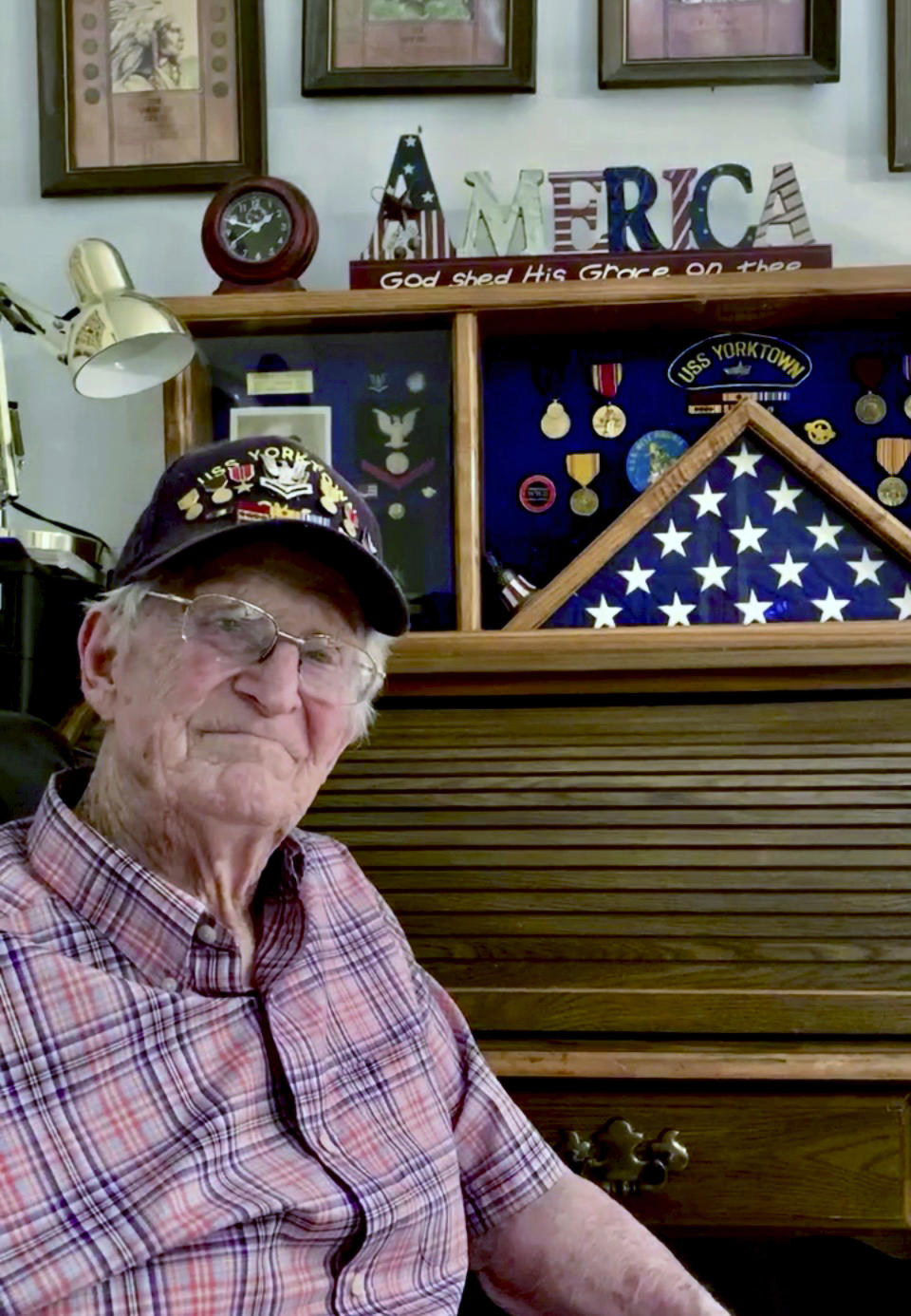 This undated photo provided by Mark Taylor shows Robert Taylor at his home in Auburndale, Fla. Robert Taylor is believed to be one of the last two men alive of the 4,600 servicemen who between 1937 and 1942 served aboard the USS Yorktown, an aircraft carrier sunk by a Japanese submarine following the June 1942 Battle of Midway. (Mark Taylor via AP)