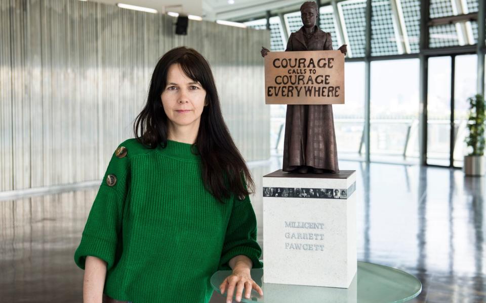 Gillian Wearing with her statue of Millicent Fawcett - PA