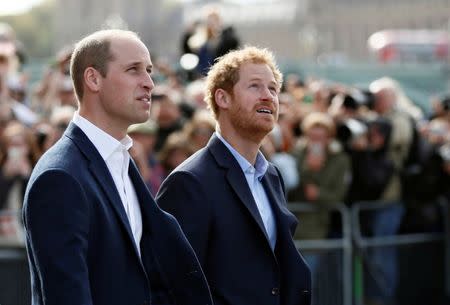 Britain's Prince William and Prince Harry attend a Heads Together event to celebrate World Mental Health Day at County Hall in London, Britain October 10, 2016. REUTERS/Stefan Wermuth