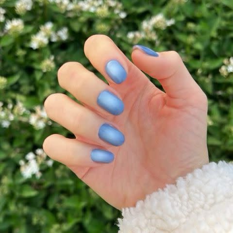 <p>Elle Gerstein Instagram</p> Hazy blue nails by @enamelle.