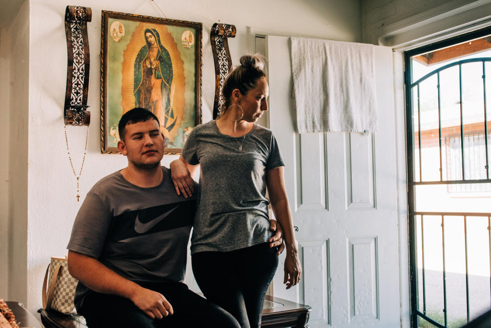 Eleonora Mendivil stands beside her brother, Angel Mendivil&nbsp;Perez, in her home in Tucson, Arizona, on Aug. 12, 2019. "I have to be dependent on somebody, like my sister or my mother, to get from point A to point B. I just want to be independent," says Mendivil&nbsp;Perez. (Photo: Ash Ponders for HuffPost)
