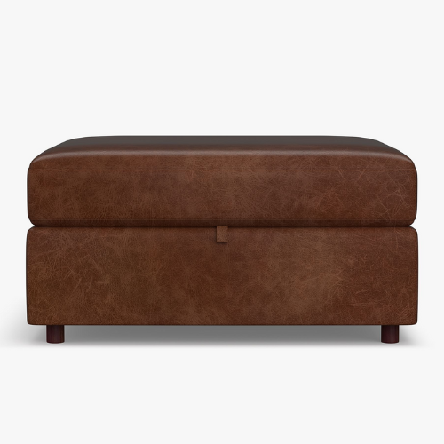 brown modular leather sectional ottoman against white background