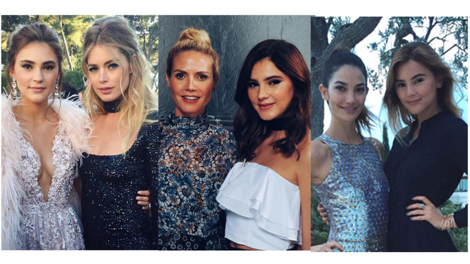 Auf Events sammelt Giesinger fleißig Fotos mit aktuellen oder einstigen "VS"-Schönheiten: Doutzen Kroes (v.l.n.r.), Heidi Klum oder Lily Aldridge