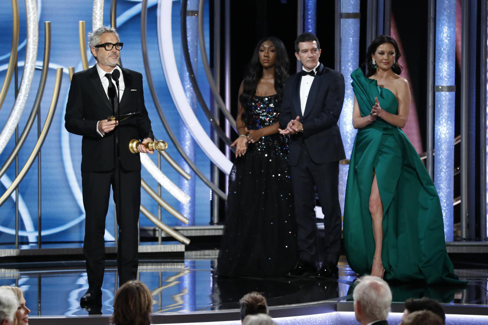 Alfonso Cuaron of “Roma” accepts the Best Screenplay – Motion Picture award onstage during the 76th Annual Golden Globe Awards.