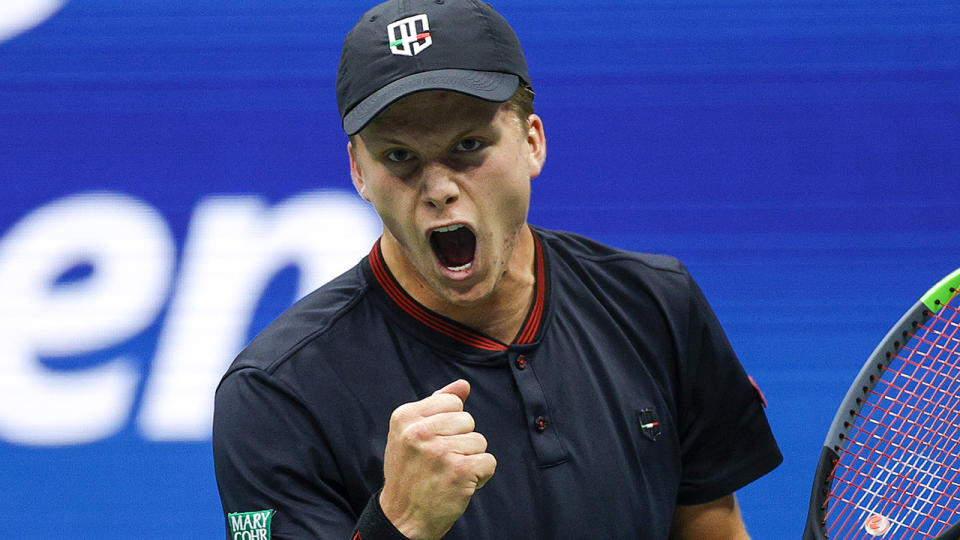 Jenson Brooksby, pictured here during his fourth-round clash with Novak Djokovic at the US Open.