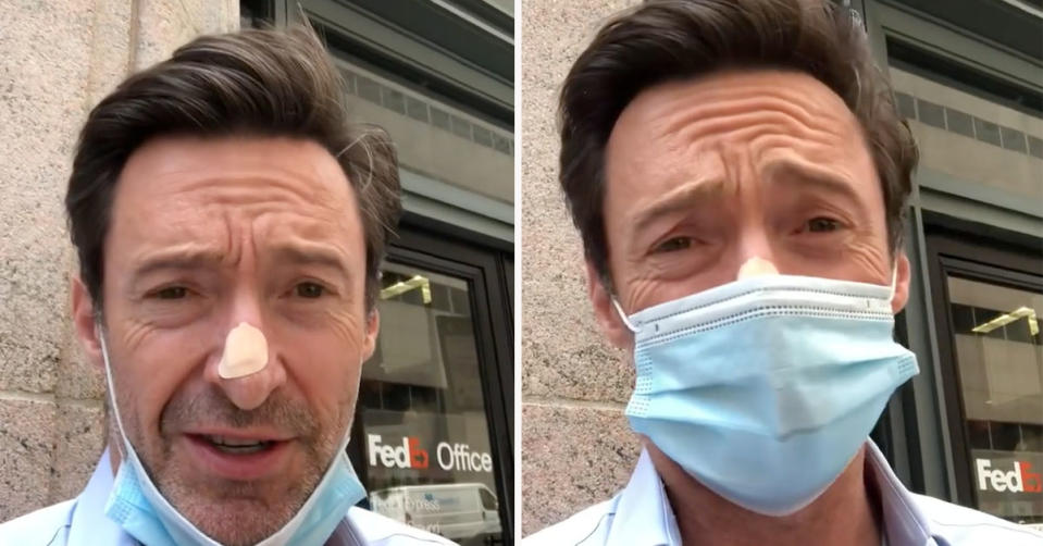 Hugh Jackman wears medical face mask