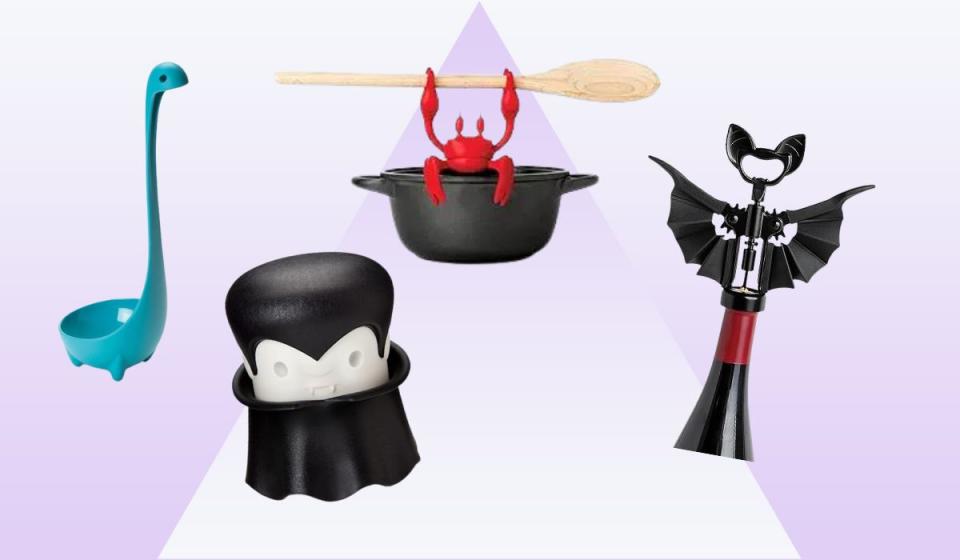 Ladle, garlic crusher, spoon rest, corkscrew