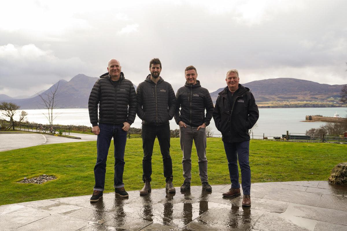 David Nicol, co-founder of Caskshare; Norman Gillies, operations director of R&B Distillers;  William Dobbie, managing director of R&B Distillers; and Alasdair Day, co-founder and master distiller at R&B Distillers. <i>(Image: R&B Distillers)</i>