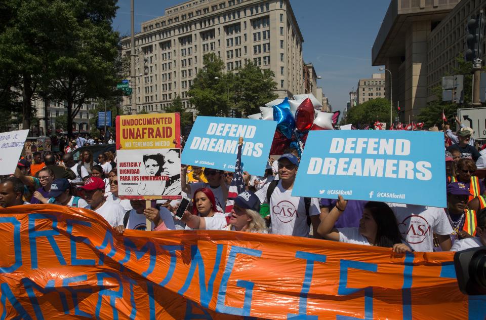 Protests in Washington against Trump’s decision to rescind DACA began early Tuesday. - Credit: KATOPOD/EPA-EFE/REX/Shutterstock