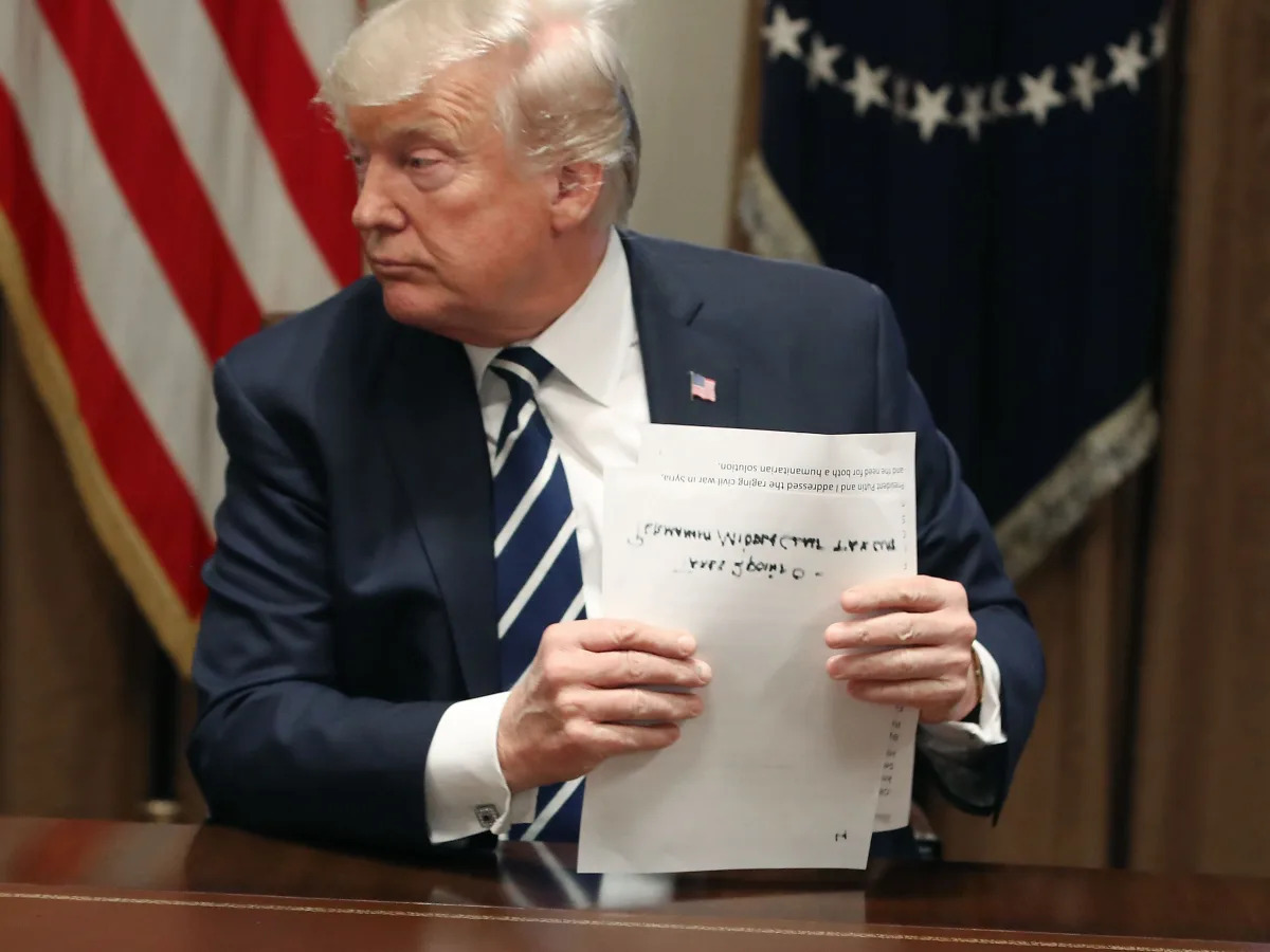 Though Trump had a reputation for avoiding briefings and flushing meeting notes,..