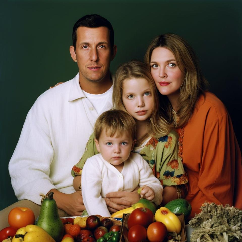 An AI-generated image showing what the children of Adam Sandler and Drew Barrymore might look like.