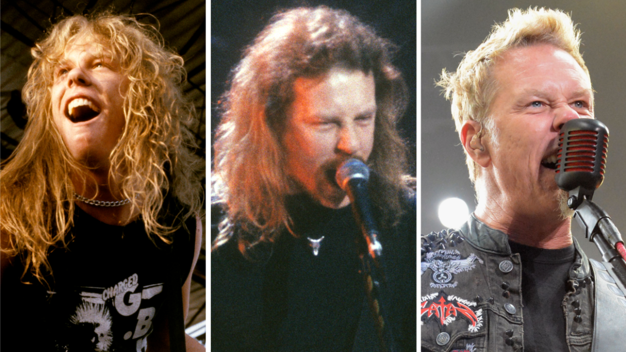  James Hetfield of Metallica onstage in 1984, 1993 and 2012. 