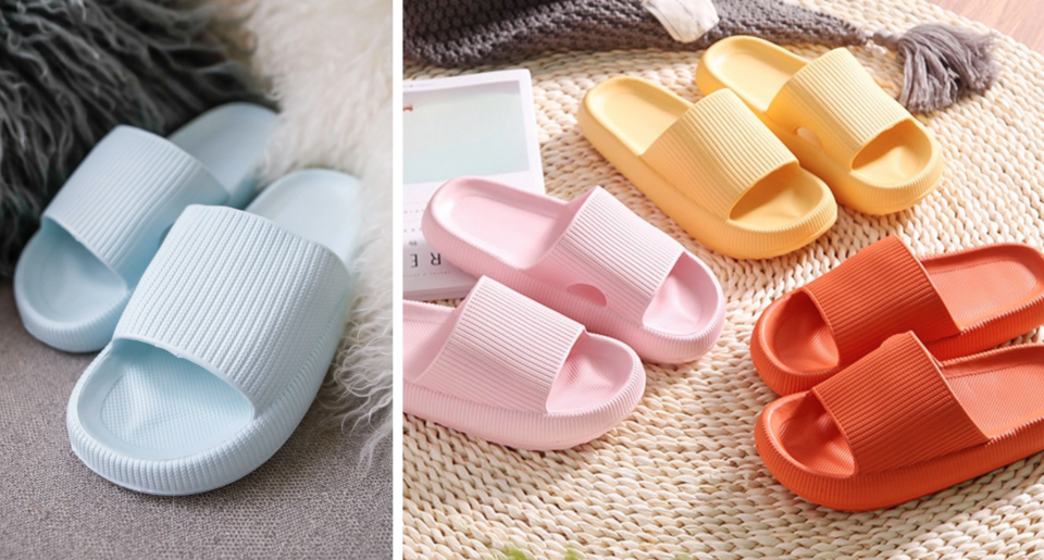 different coloured Pillow slippers and cloud slides 