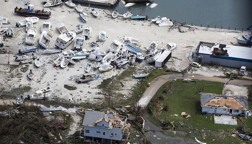 Destruction from Hurricane Dorian at Marsh Harbour in Great Abaco Island, Bahamas on Wednesday, Sept. 4, 2019. (Al Diaz/Miami Herald via AP)