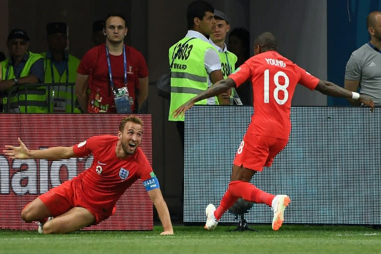 England celebrate Harry Kane's winning goal against Tunisia