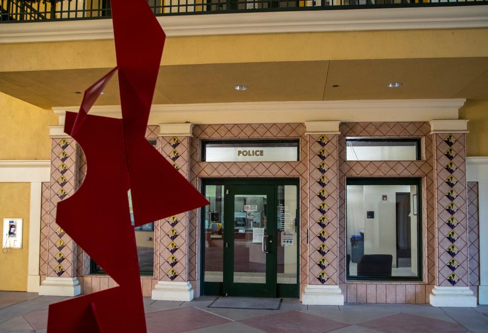 The entrance to the police station is seen in Cathedral City, Calif., Friday, Dec. 23, 2022. 