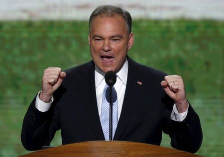 U.S. senatorial candidate and former Virginia Governor Tim Kaine addresses the first session of the Democratic National Convention in Charlotte, North Carolina, U.S. September 4, 2012. REUTERS/Jason Reed/File Photo