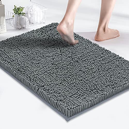 MAYSHINE Luxury Non Slip Chenille Bathroom Rug Shag Shower Mat(17x24 Inches) Machine Washable B…