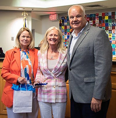 Duval County Public Schools recently expanded its partnership with Renewing Dignity, which distributes period products for Title I schools. From left are interim Superintendent Dana Kriznar; Renewing Dignity founder and President Jan Healy and Assistant Superintendent Paul Soares.