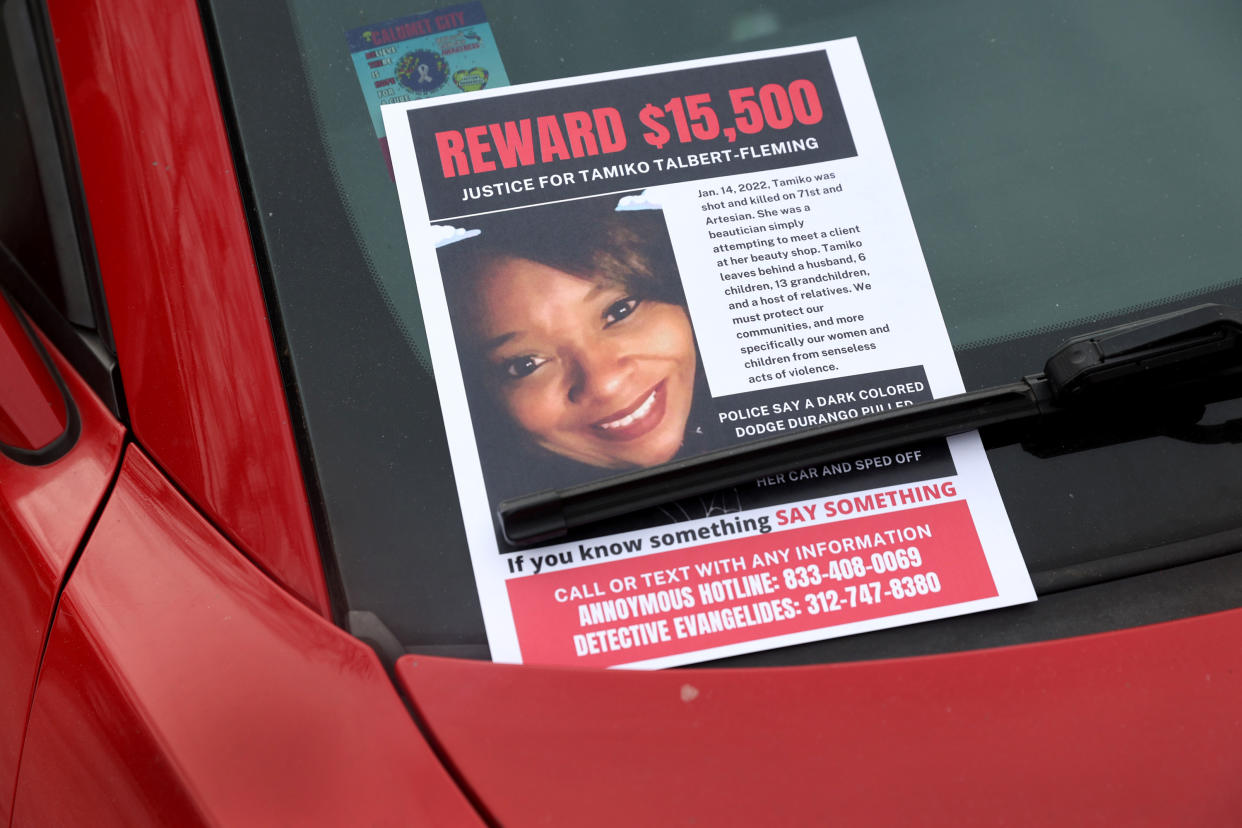Fliers seeking information about the murder of Tamiko Talbert-Fleming.