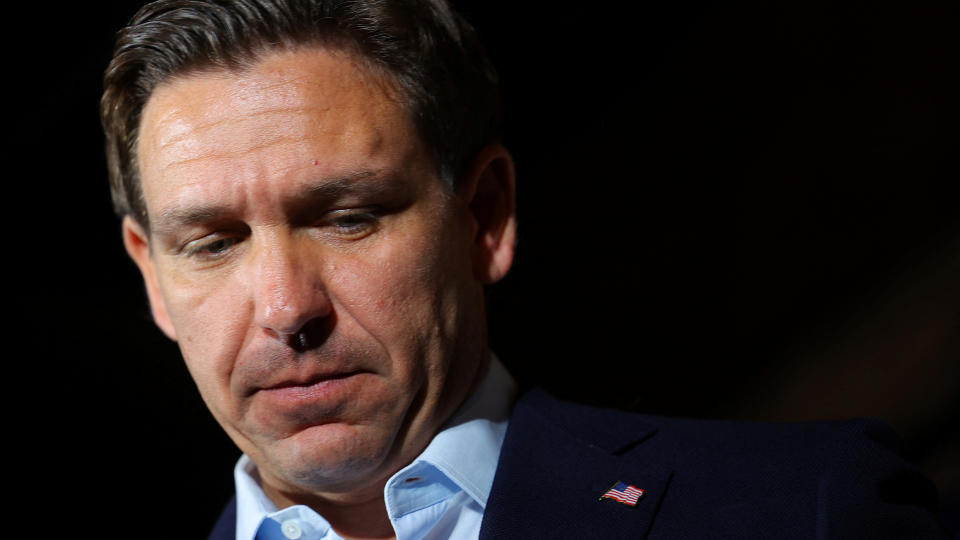 Republican presidential candidate and Florida Governor Ron DeSantis speaks during a campaign stop in Manchester, New Hampshire on August 19, 2023. (Brian Snyder/Reuters)