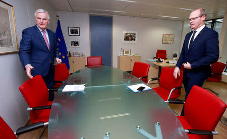 European Union's chief Brexit negotiator Michel Barnier attends a meeting with Ireland's Foreign and Trade Minister Simon Coveney in Brussels, Belgium, March 19, 2018. Olivier Hoslet/Pool via Reuters