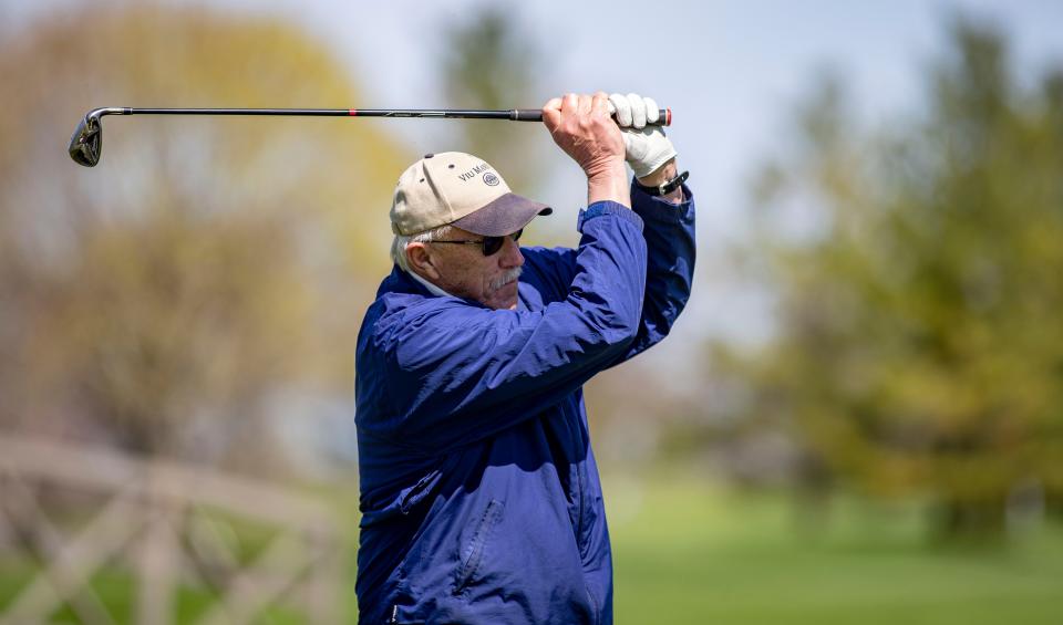 Steve Young tees off on Wednesday, May 4, 2022, at Park Hills Golf Course in Freeport.