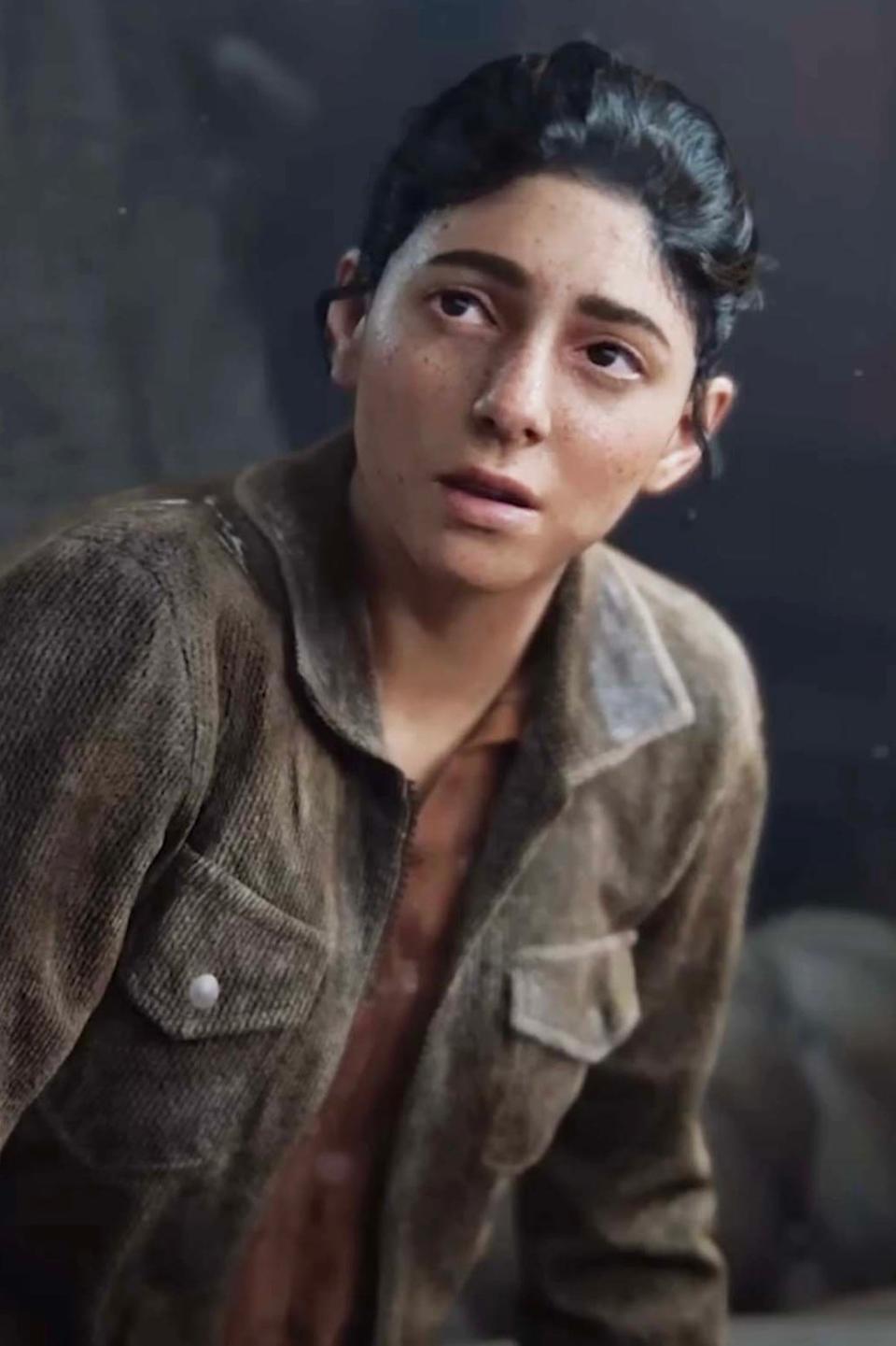 Dina from The Last of Us video game series, shown with a concerned expression