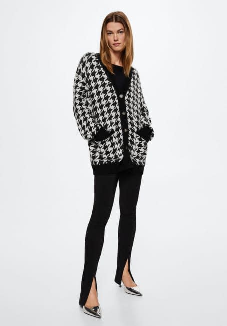 princess diana longline cardigan houndstooth mango