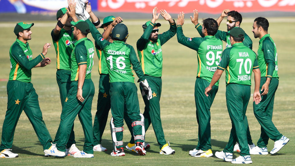 Pakistan players, pictured here in action during a one-day international against Zimbabwe.