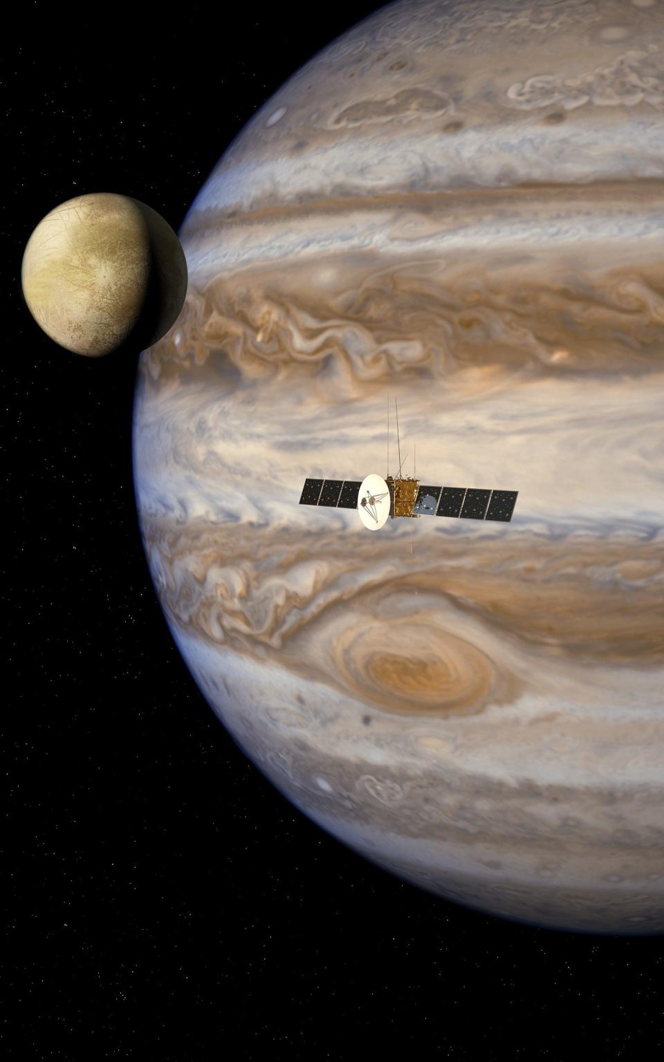 Die Mission besteht darin, drei der Jupitermonde zu untersuchen: Ganymed, Europa und Kallisto – ESA/AOES